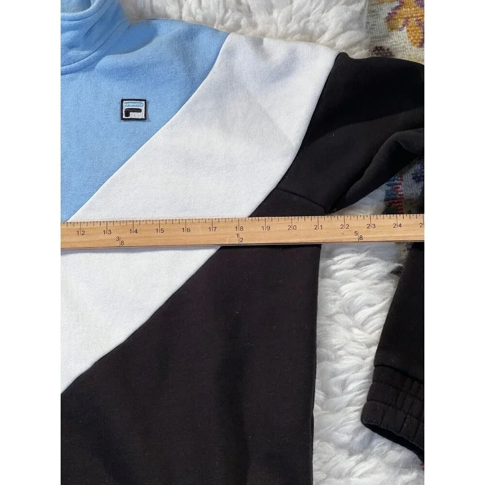 Fila Women Sweatshirt Large Chevron ¼ Zip Long Sleeve Blue Black White - Picture 3 of 7